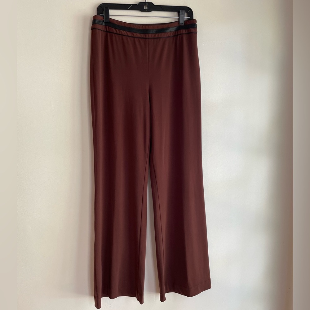 Spiegel Brown Wide Leg Knit Pants with Faux Leather Trim Size 10